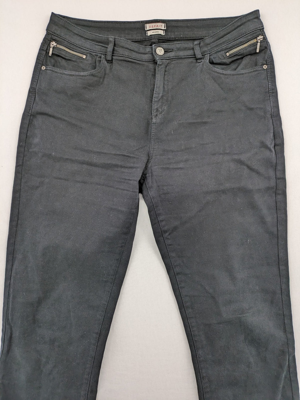 Esprit black skinny jeans with zipper details and cotton-stretch material.