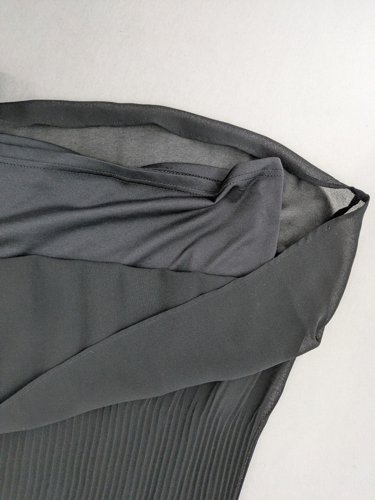 C&A grey top sleeveless pleated chiffon overlay with silver studs at neckline
