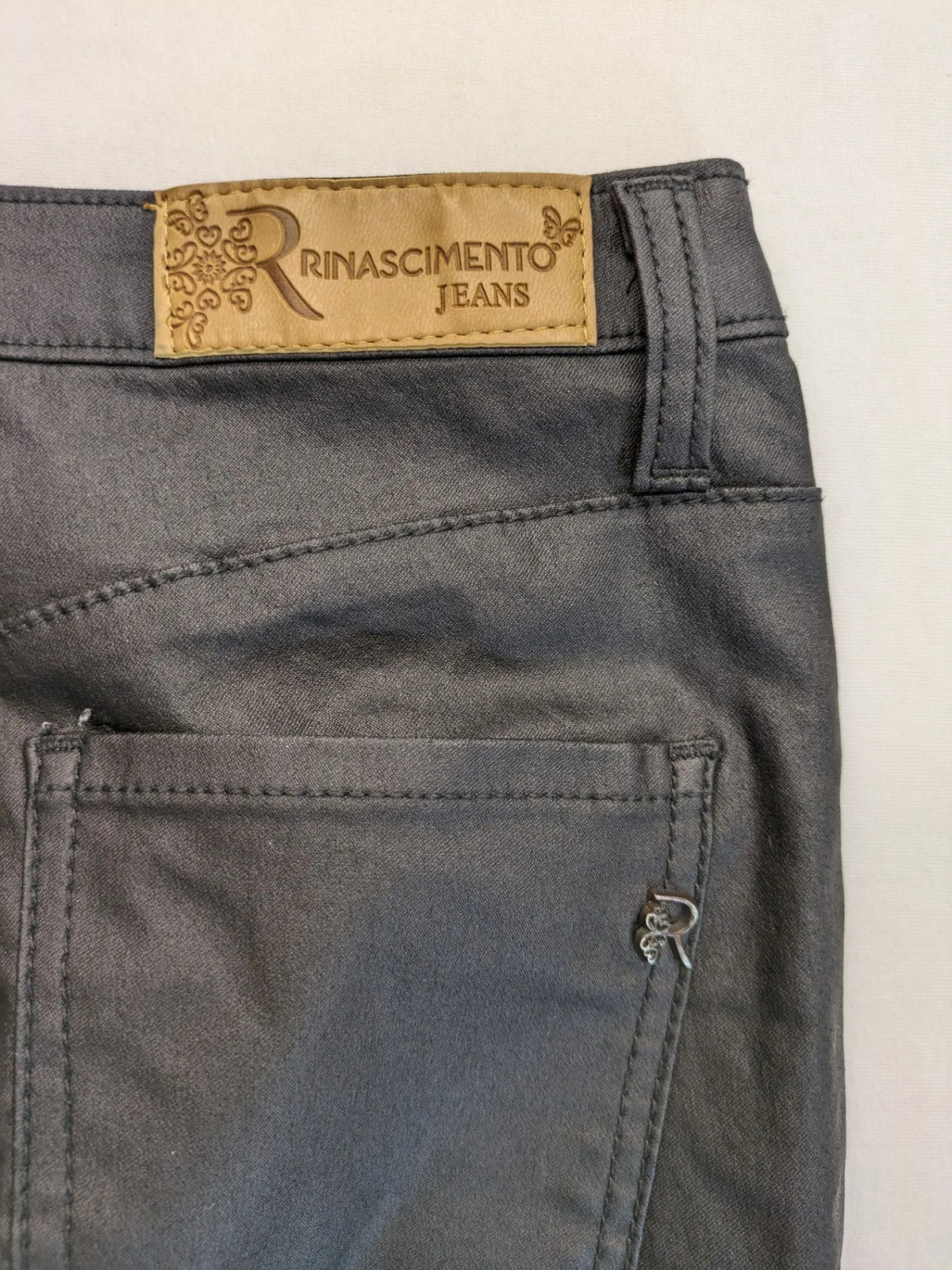Rinascimento black straight jeans faux leather look skinny fit with glossy finish