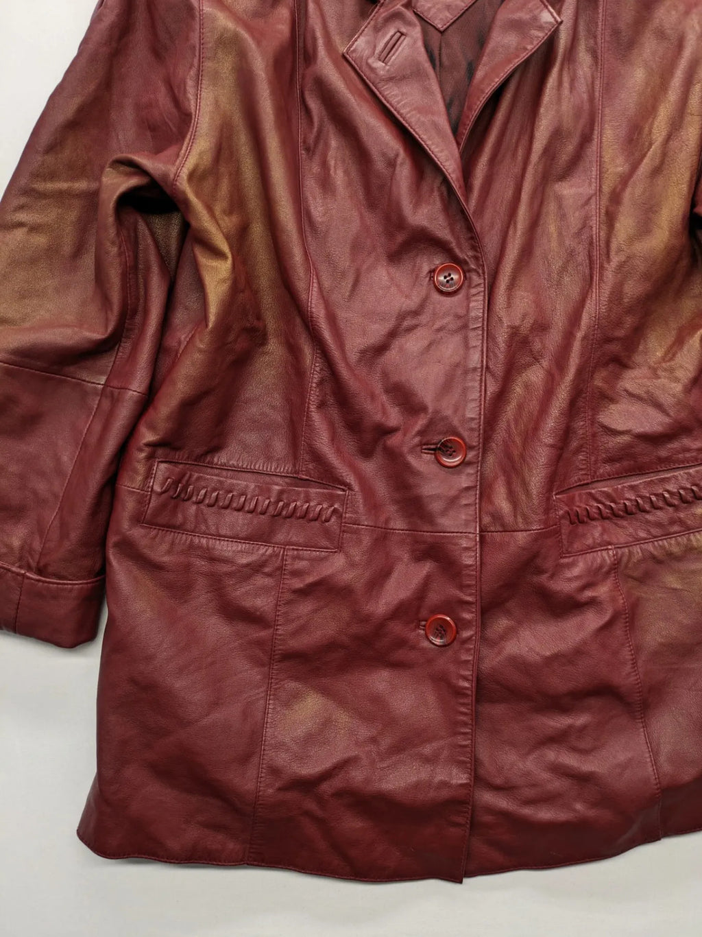 Ultsch burgundy leather jacket vintage soft lamb nappa with braided pocket details