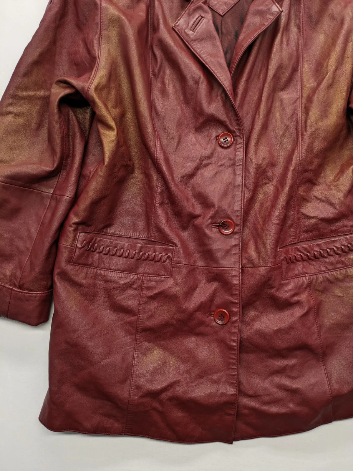 Ultsch burgundy leather jacket vintage soft lamb nappa with braided pocket details