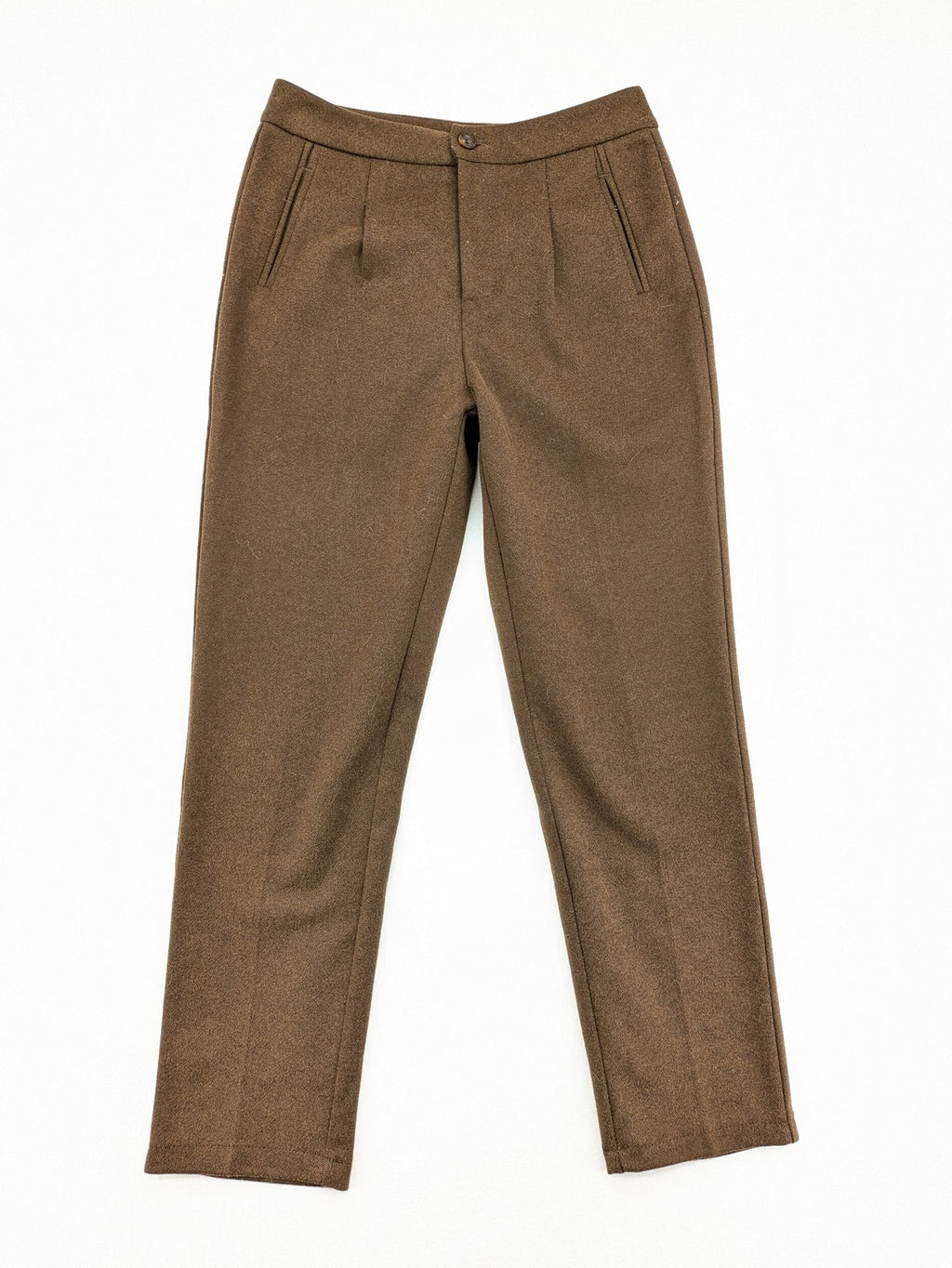 Liuliu pink high waist pants with pleats, side pockets, and classic design.