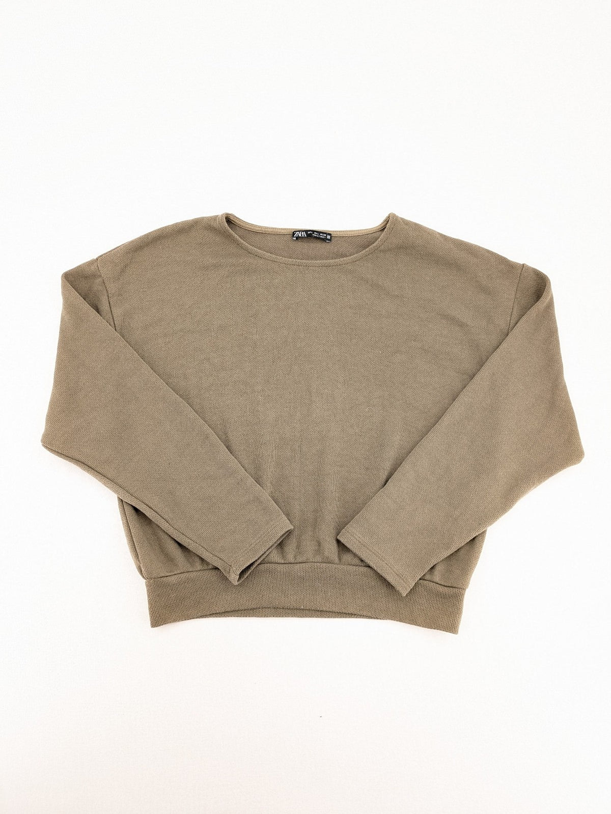 Zara khaki turtle neck jumper waffle knit texture long sleeves relaxed fit