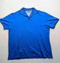Tommy Hilfiger blue polo shirt with white stripes and embroidered logo on chest.