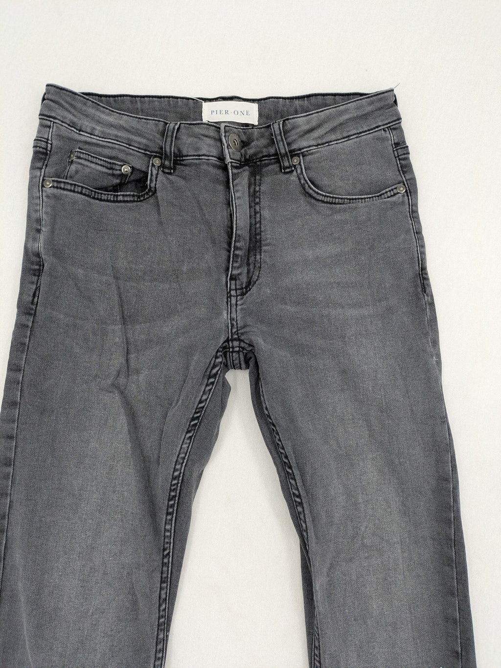 Pier One grey slim fit jeans with classic five-pocket design and washed stretch denim.