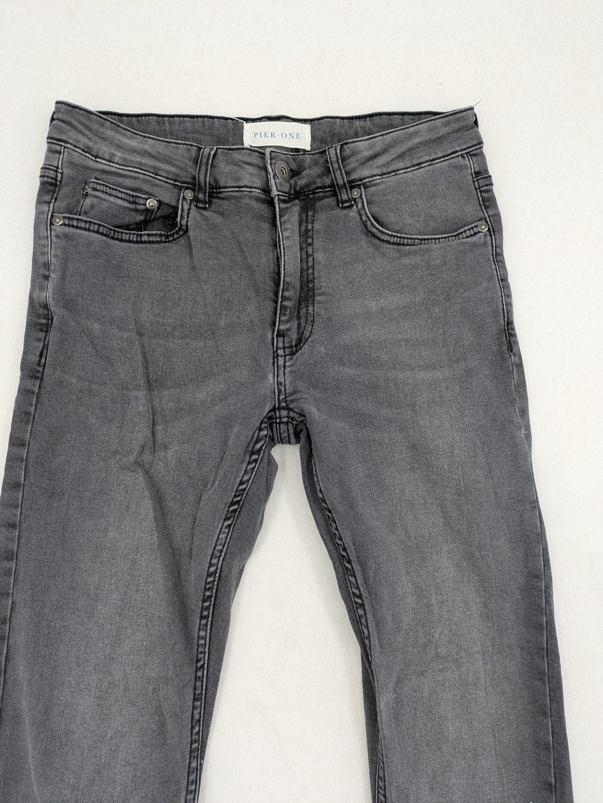 Pier One grey slim fit jeans with classic five-pocket design and washed stretch denim.