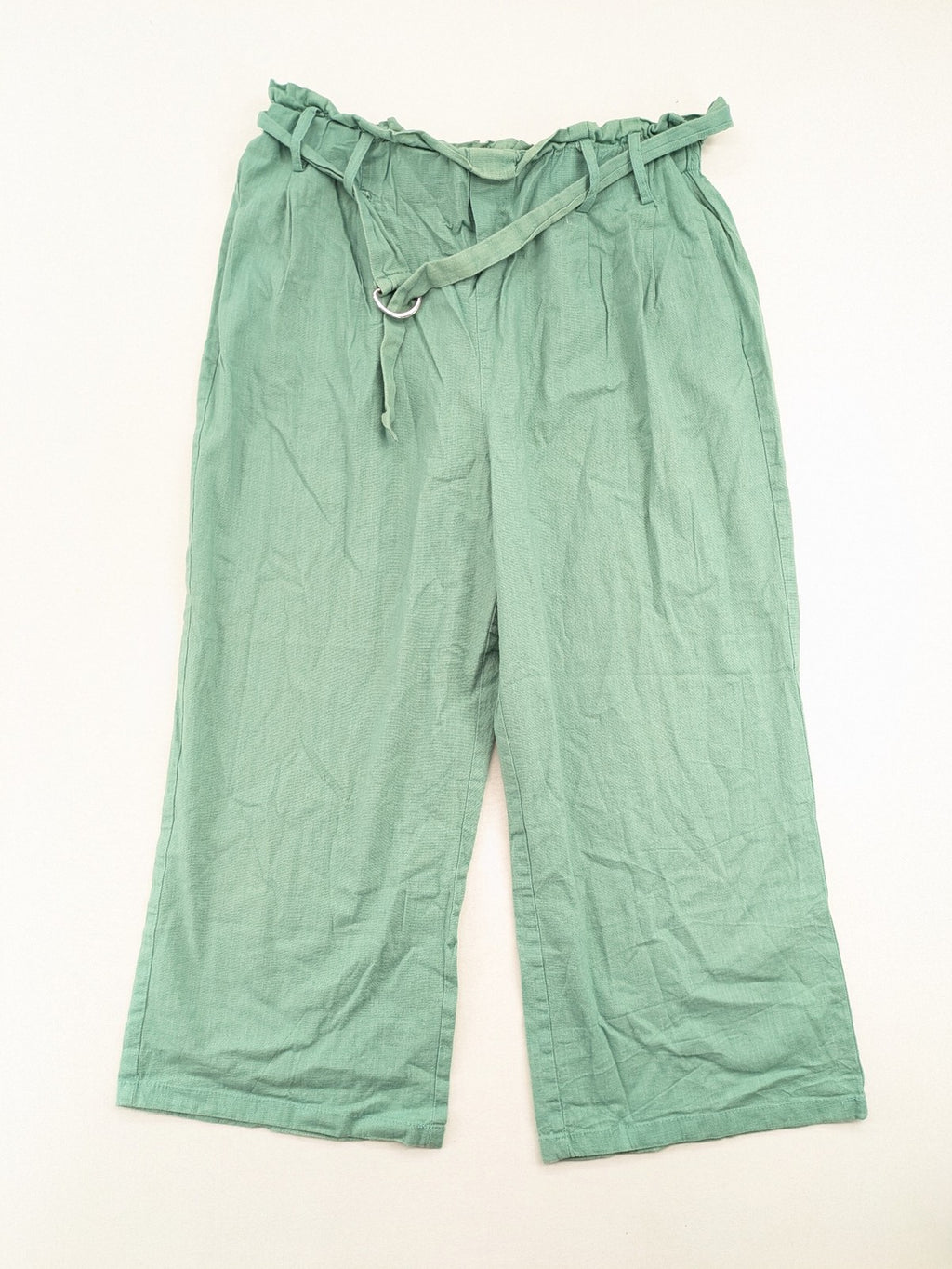 City Life pink culotte pants with paperbag waist and matching belt, cotton blend.