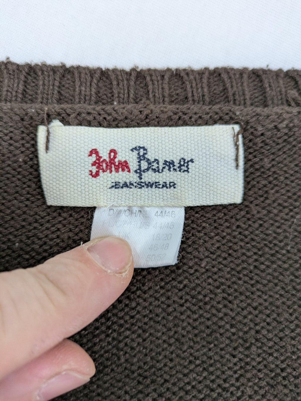 john baner brown turtle neck jumper soft knit with embroidered logo on chest
