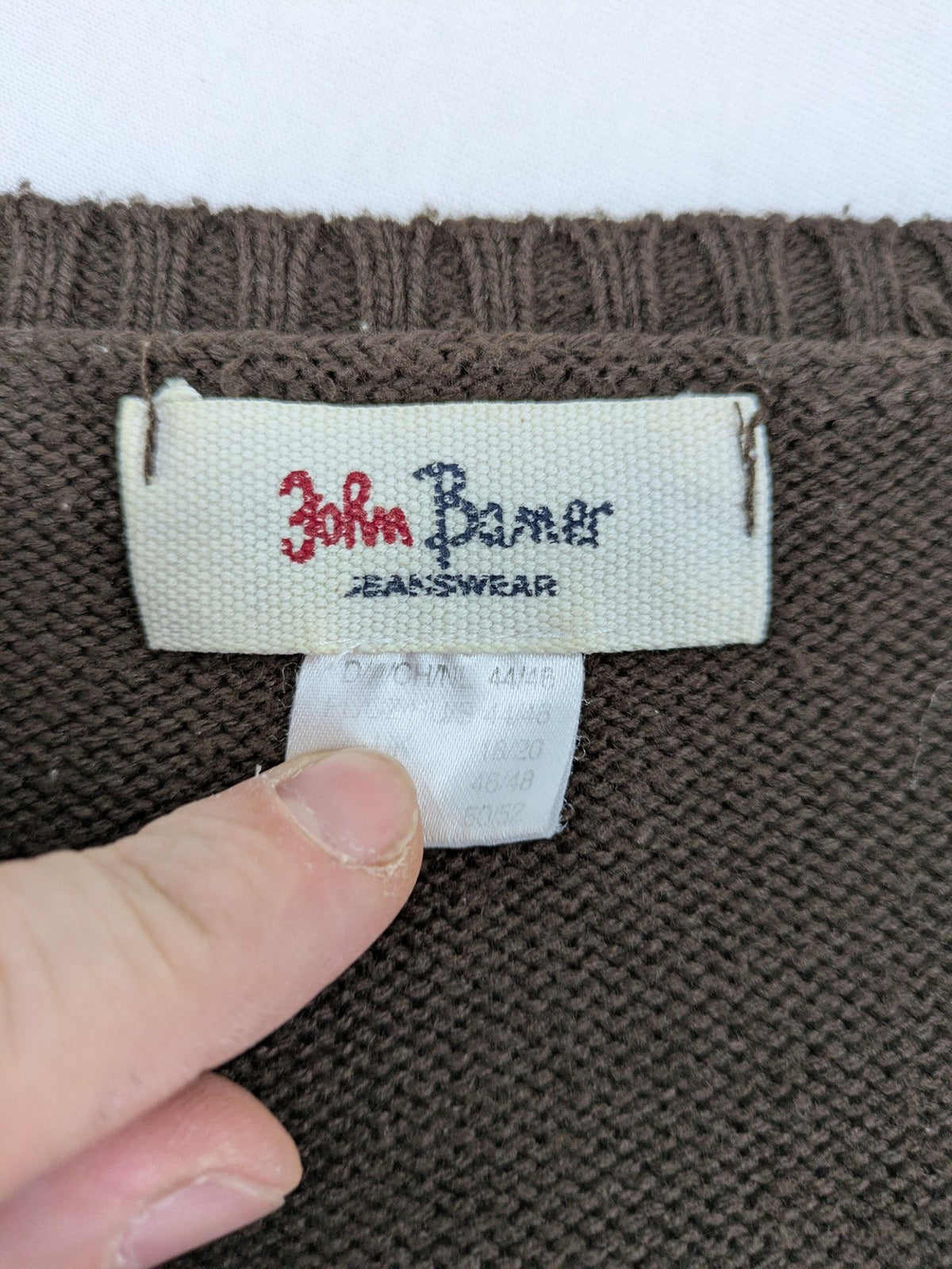 john baner brown turtle neck jumper soft knit with embroidered logo on chest