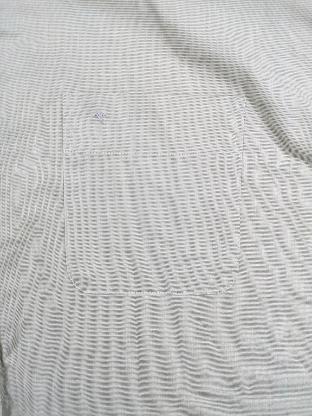 Seidensticker grey button-up shirt with subtle pattern and embroidered logo on pocket.
