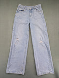 C&A blue wide leg jeans with distressed knee details and classic five-pocket design.