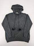 M/L grey hoodie with playful pom-poms and soft viscose blend material.