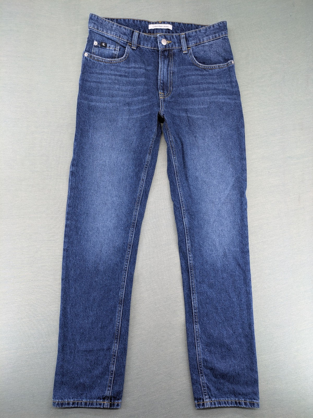 Calvin Klein Jeans blue straight jeans classic five-pocket design adjustable waistband 100% cotton