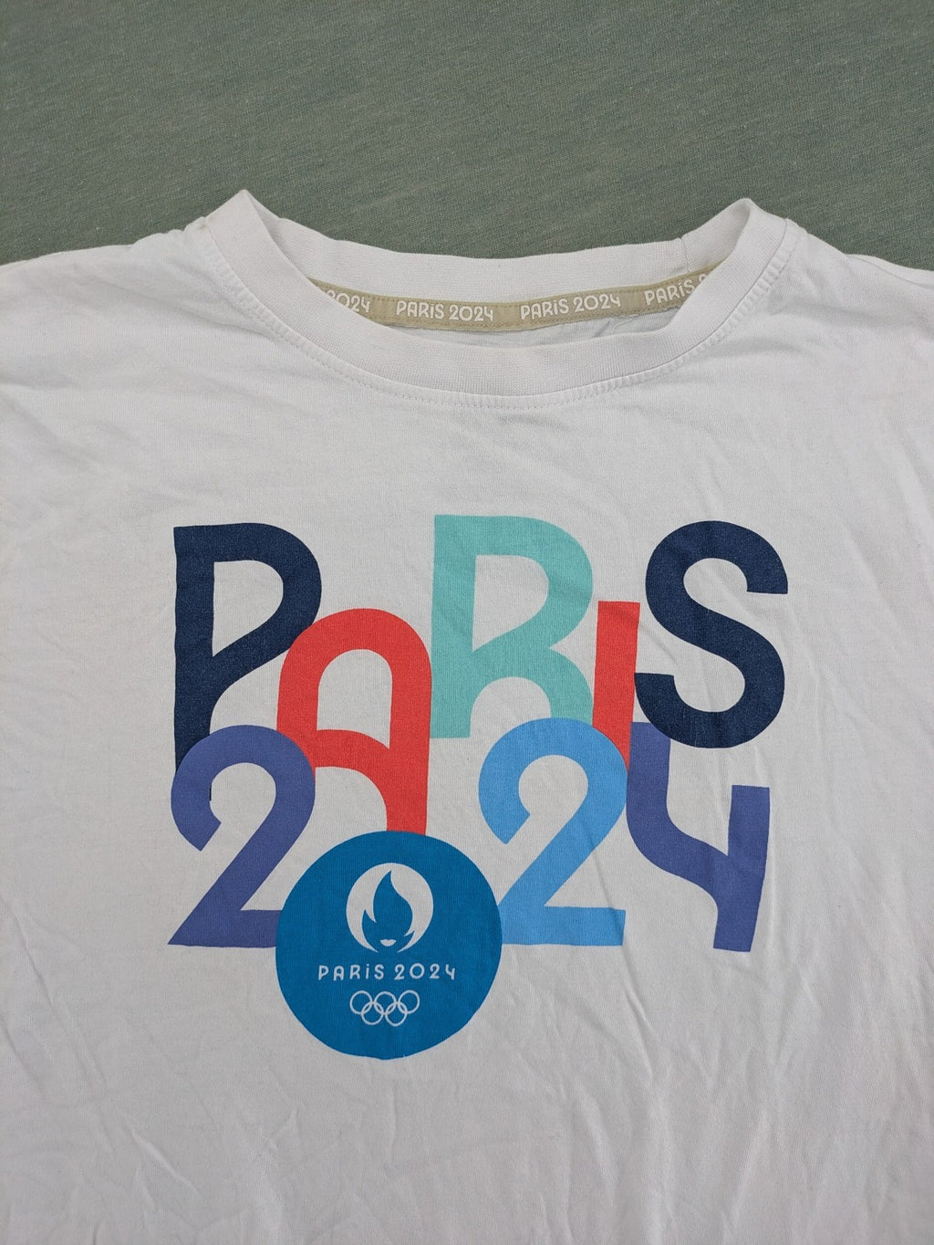Paris 2024 casual kimono blue, red, white with bold graphic print and soft cotton material.