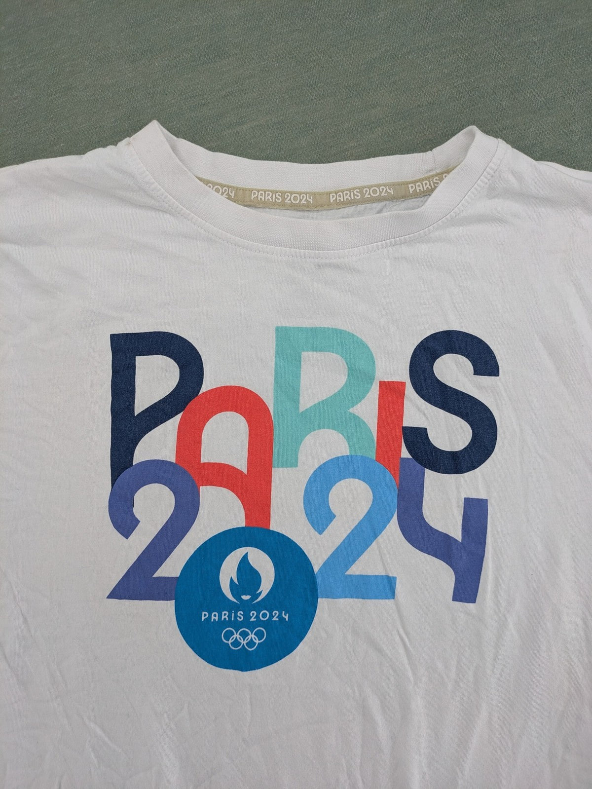 Paris 2024 casual kimono blue, red, white with bold graphic print and soft cotton material.