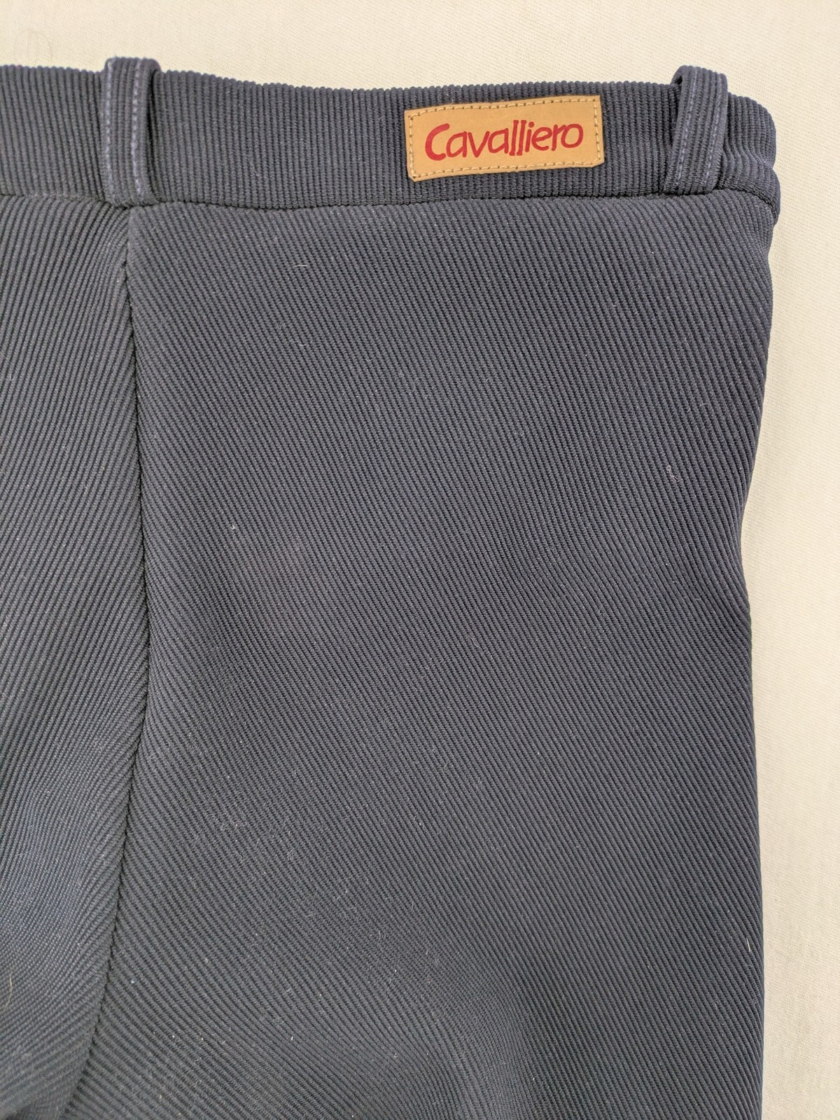 Cavalliero blue youth riding pants with knee patches and ribbed microfiber fabric.
