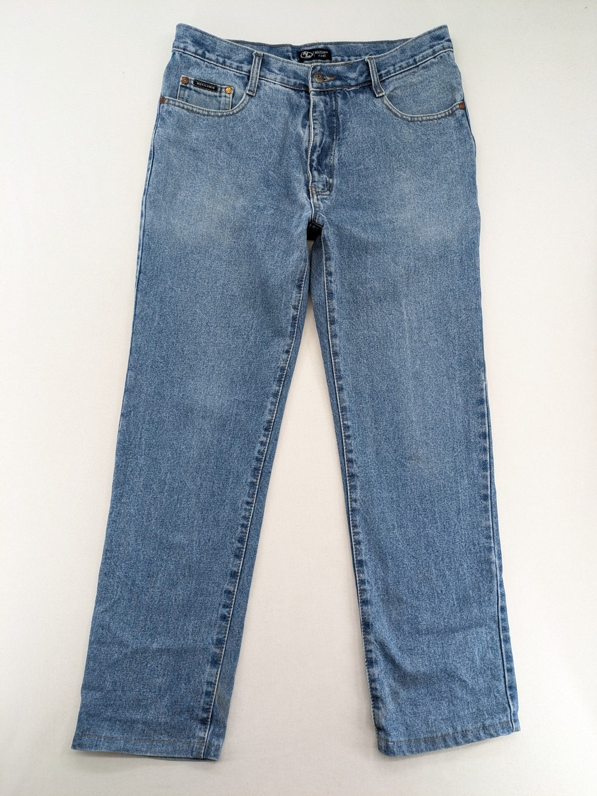 Novilunio blue straight leg jeans 5-pocket style 100% cotton vintage wash