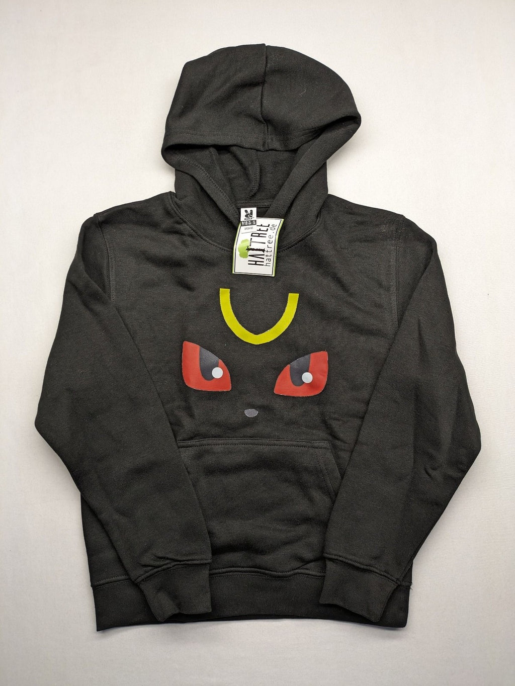 Kinder black hoodie featuring Umbreon graphic, soft cotton-polyester blend, classic pullover style.