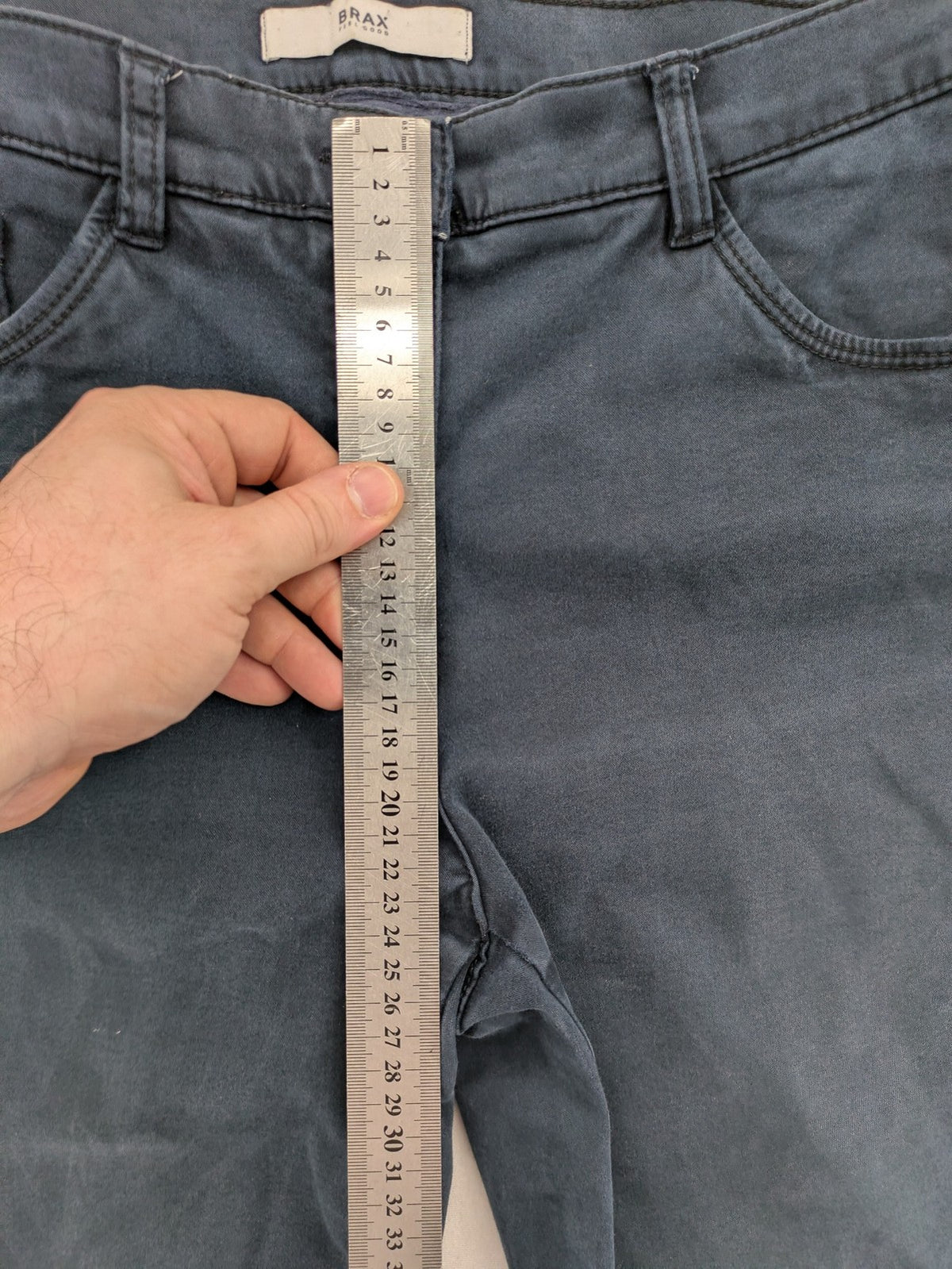 BRAX blue straight leg jeans with "Mary" fit, soft stretch fabric, and washed finish.
