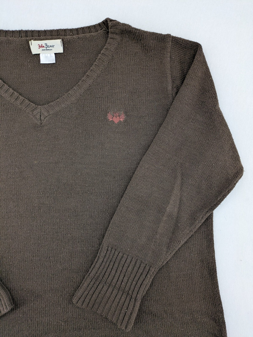 john baner brown turtle neck jumper soft knit with embroidered logo on chest
