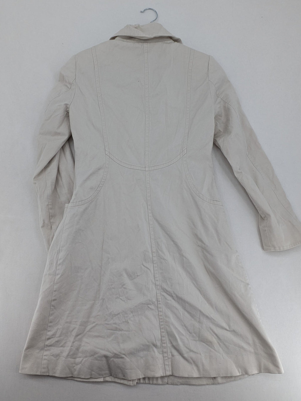 H&M beige trench coat size 38, classic design with button closure and striped lining.