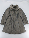 Gerry Weber Edition grey quilted coat with faux fur collar and metal toggle closures.