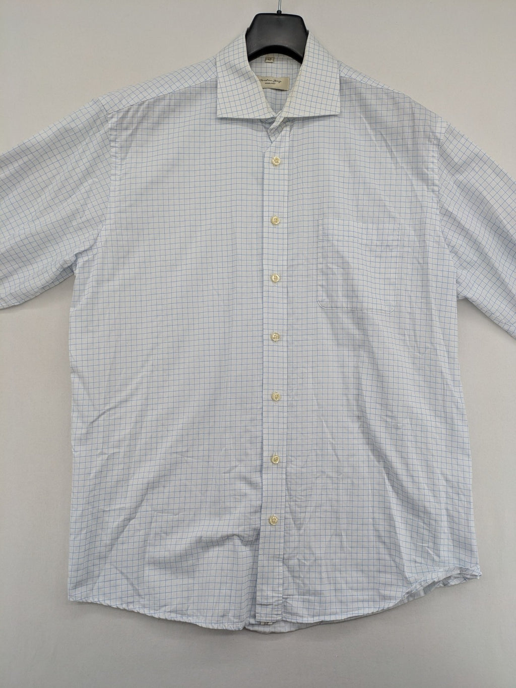 Christian Berg long sleeve shirt pink checkered pattern, non-iron fabric, Kent collar.