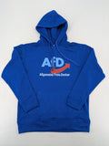 AFD blue hoodie with "AfD Allgemeine Freie Denker" print, kangaroo pocket, drawstring hood.
