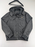 Angelo Litrico grey pilot jacket with removable hood, zip closure, and multiple pockets.