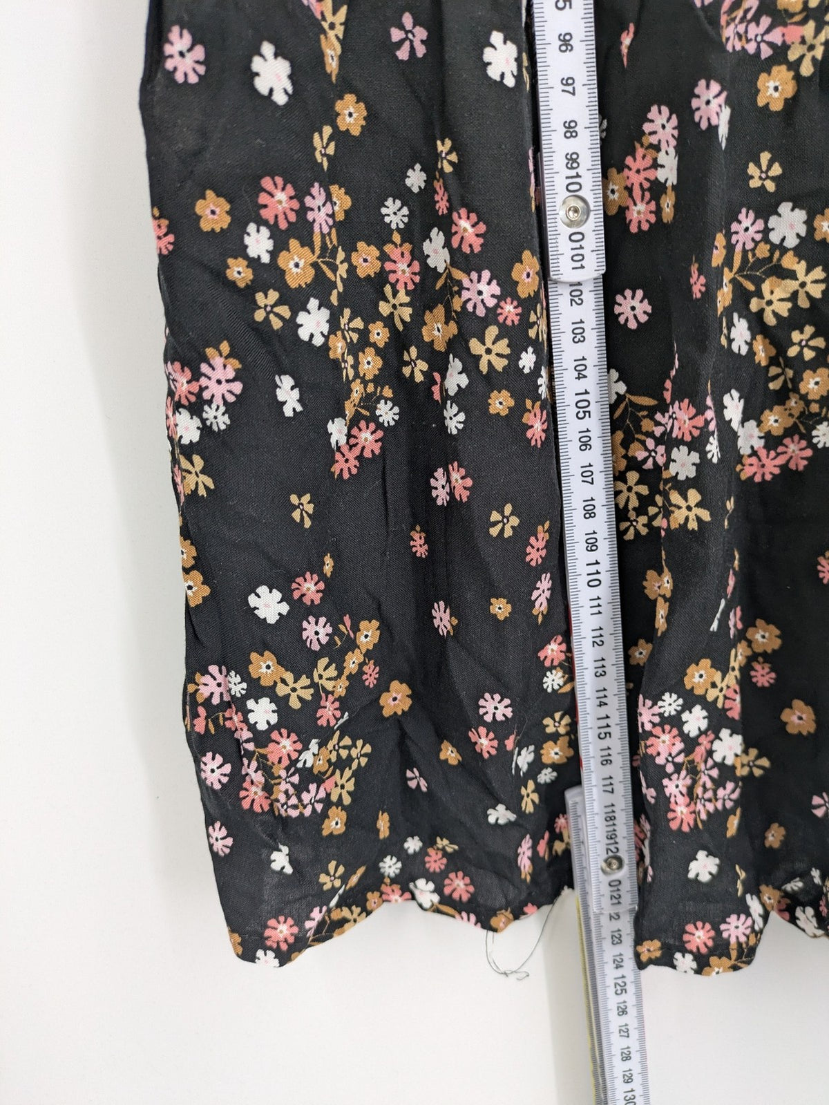 Janina women's A-line dress multi floral print on black, V-neck, 3/4 sleeves, lightweight viscose.