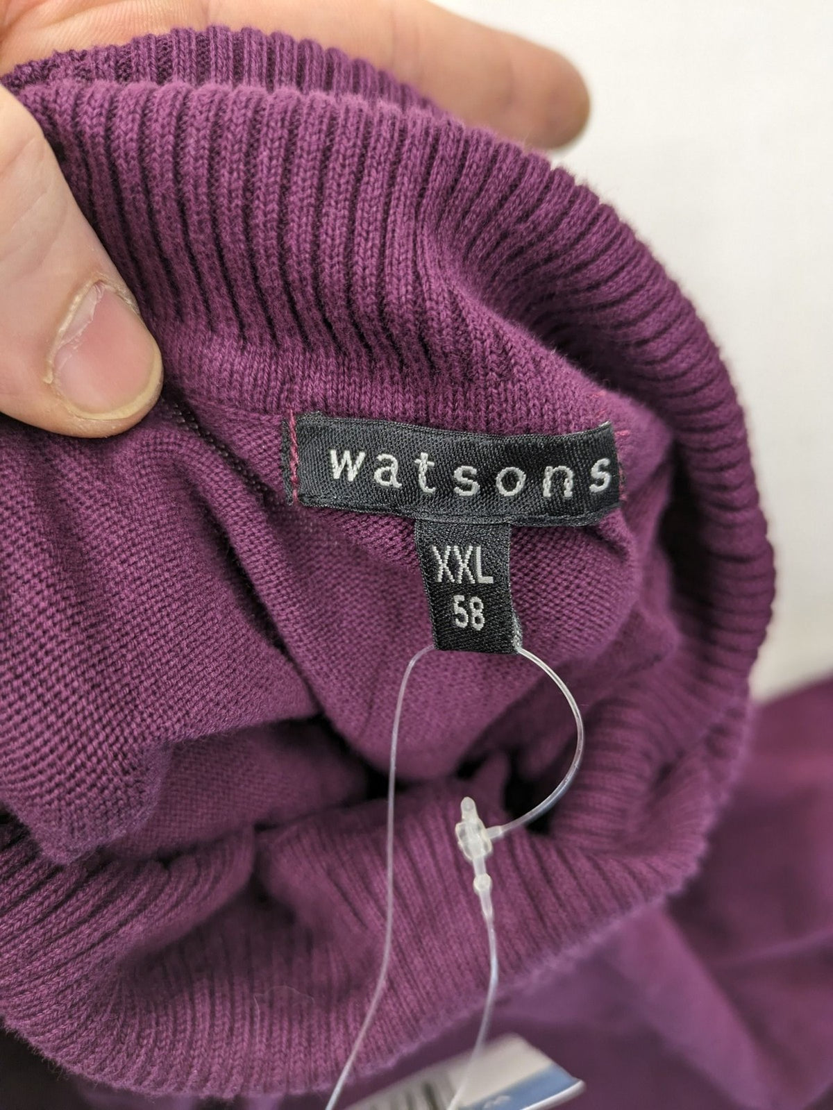 Watsons turtle neck jumper burgundy fine knit with ribbed collar and tag.