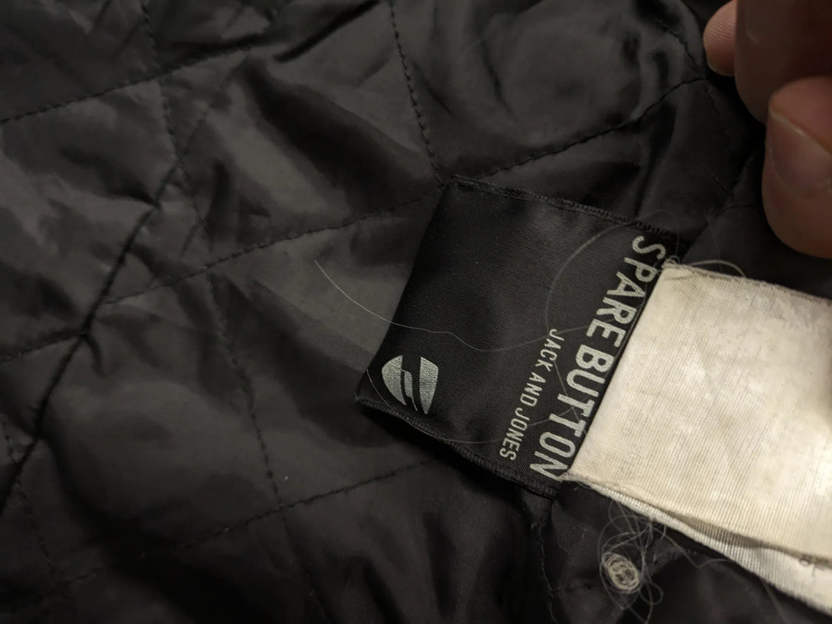 Jack & Jones grey coat herringbone pattern with two-button closure and side pockets.