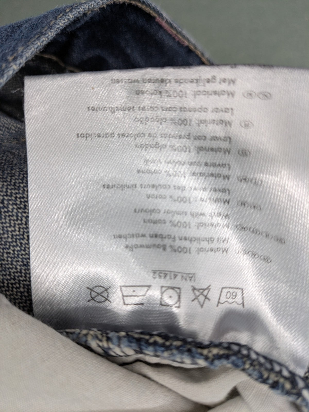 Straight Leg blue pants 100% cotton with decorative stitching and classic 5-pocket style.