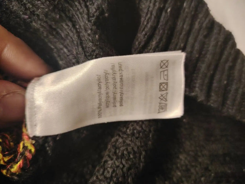 angel of style turtle neck jumper black brown yellow colorblock design with cable knit pattern