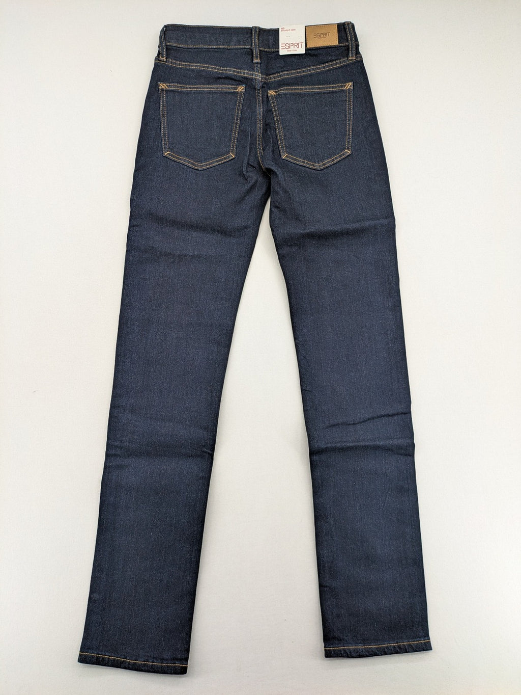 Esprit blue straight leg jeans mid rise with classic 5-pocket design and contrast stitching.