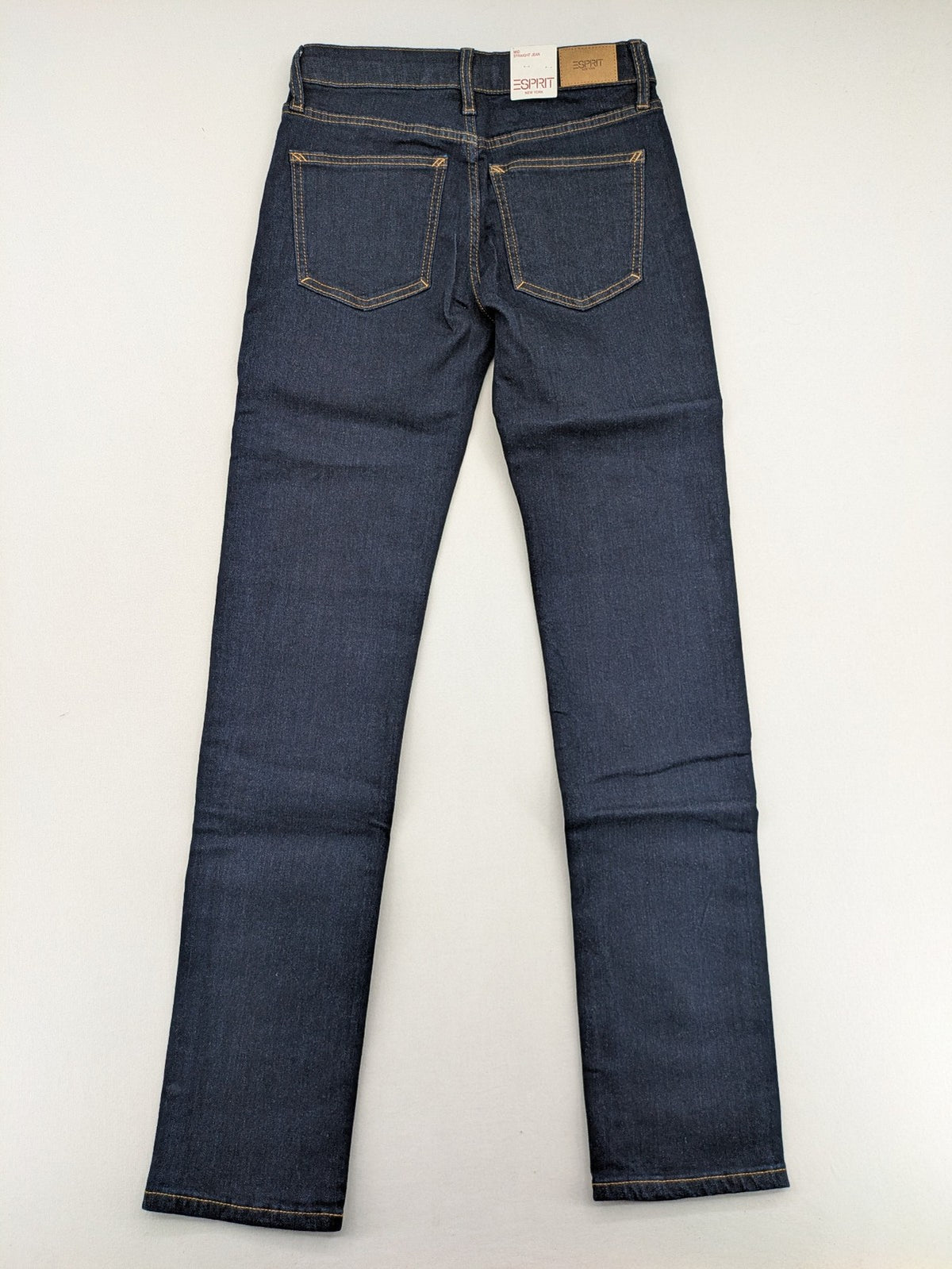 Esprit blue straight leg jeans mid rise with classic 5-pocket design and contrast stitching.