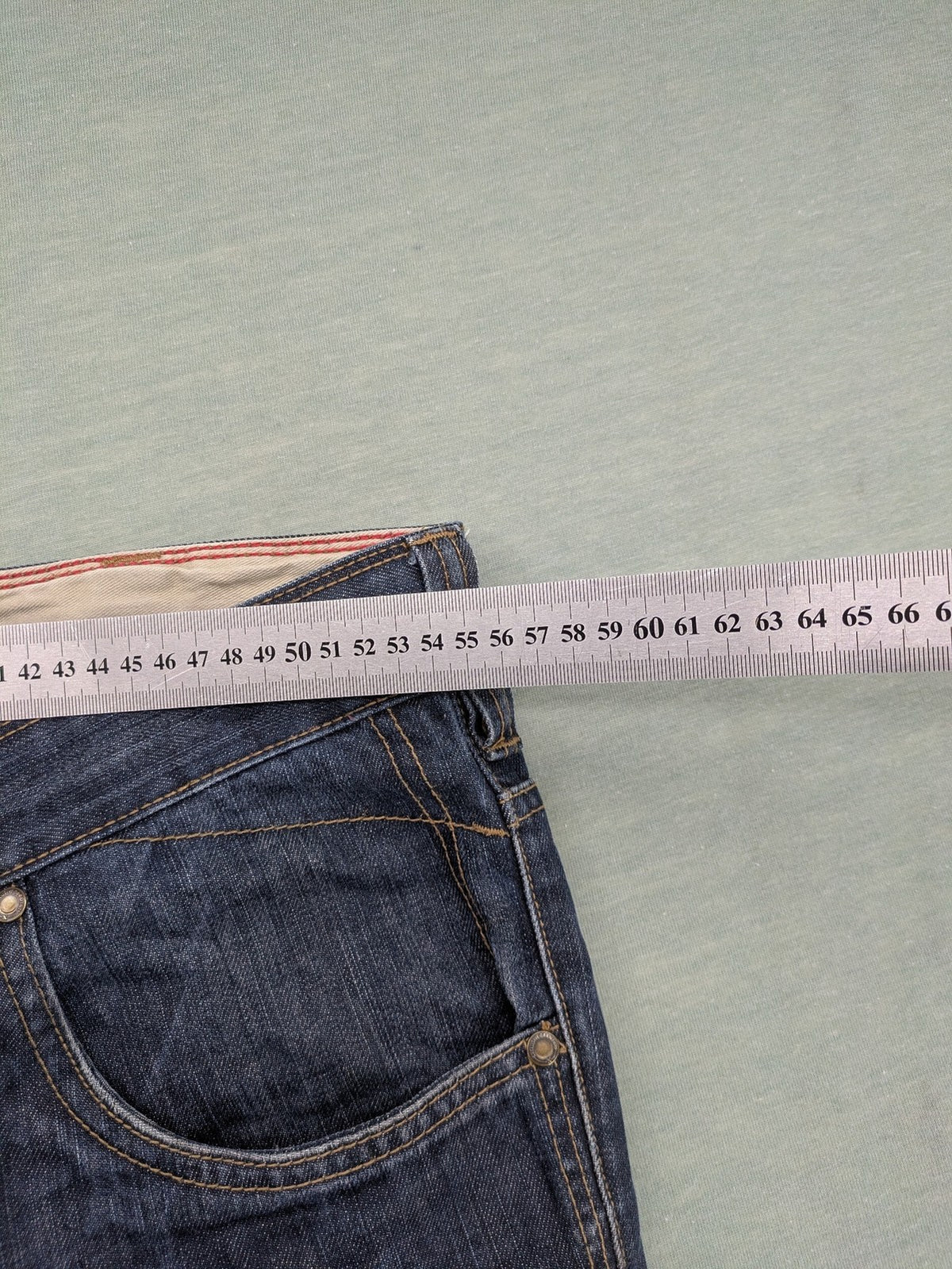 Back Of Beyond blue straight jeans 5-pocket design with classic denim wash.