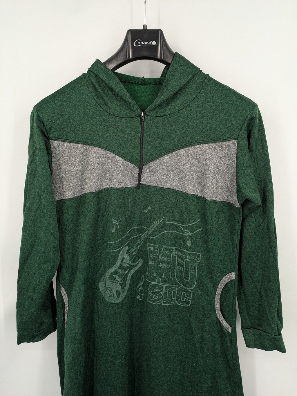 perfekt green hoodie dress quarter-zip guitar graphic colorblock design
