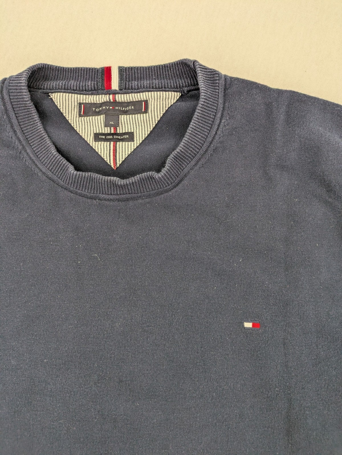 Tommy Hilfiger navy turtle neck jumper, soft cotton, classic logo detail.