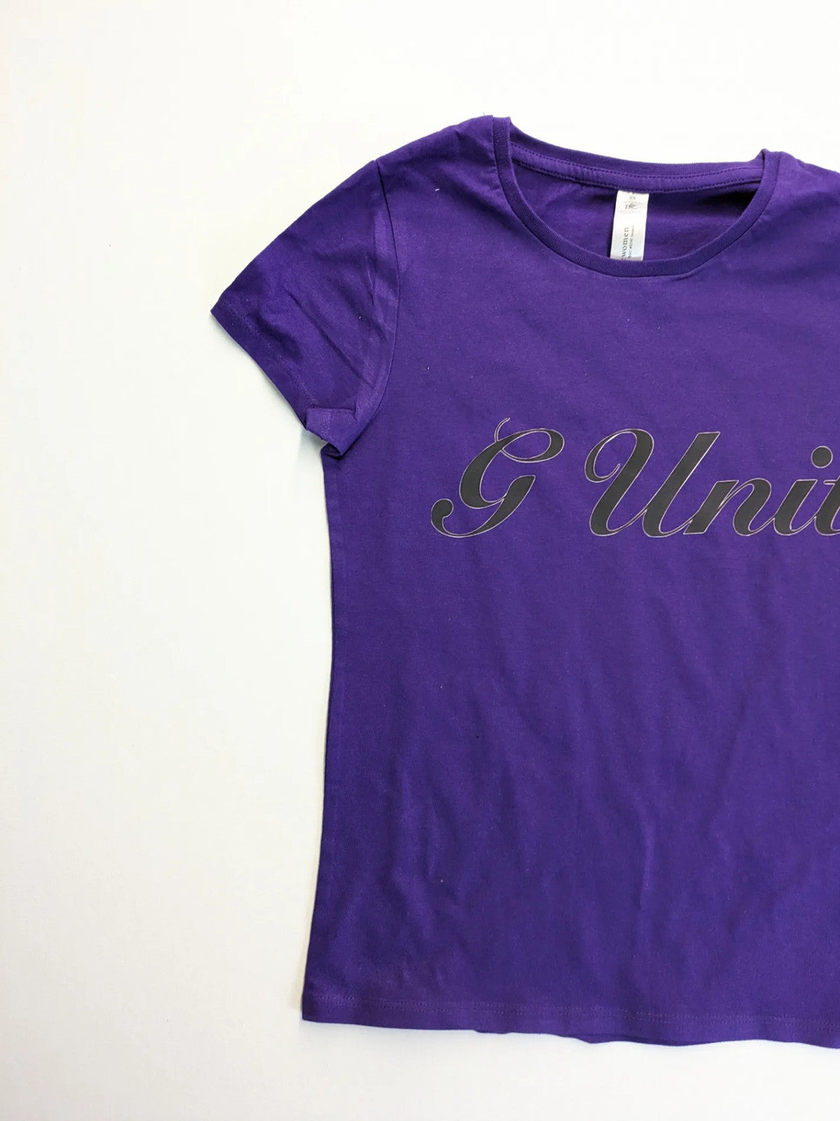 G-Unit gold and purple graphic T-shirt with raised black logo print.