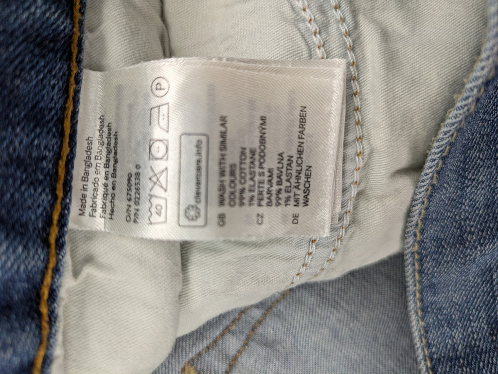 H&M blue slim fit jeans low waist 5-pocket style button fly stretch denim