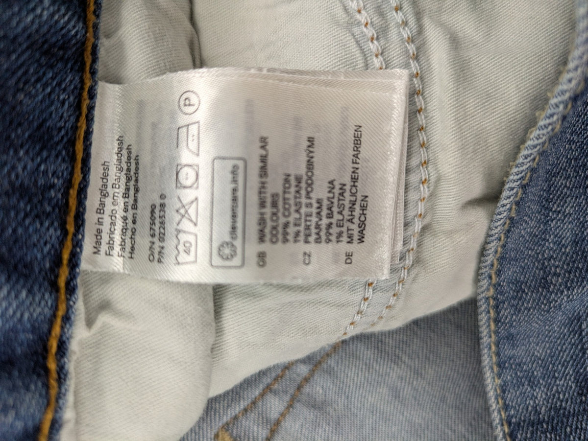 H&M blue slim fit jeans low waist 5-pocket style button fly stretch denim