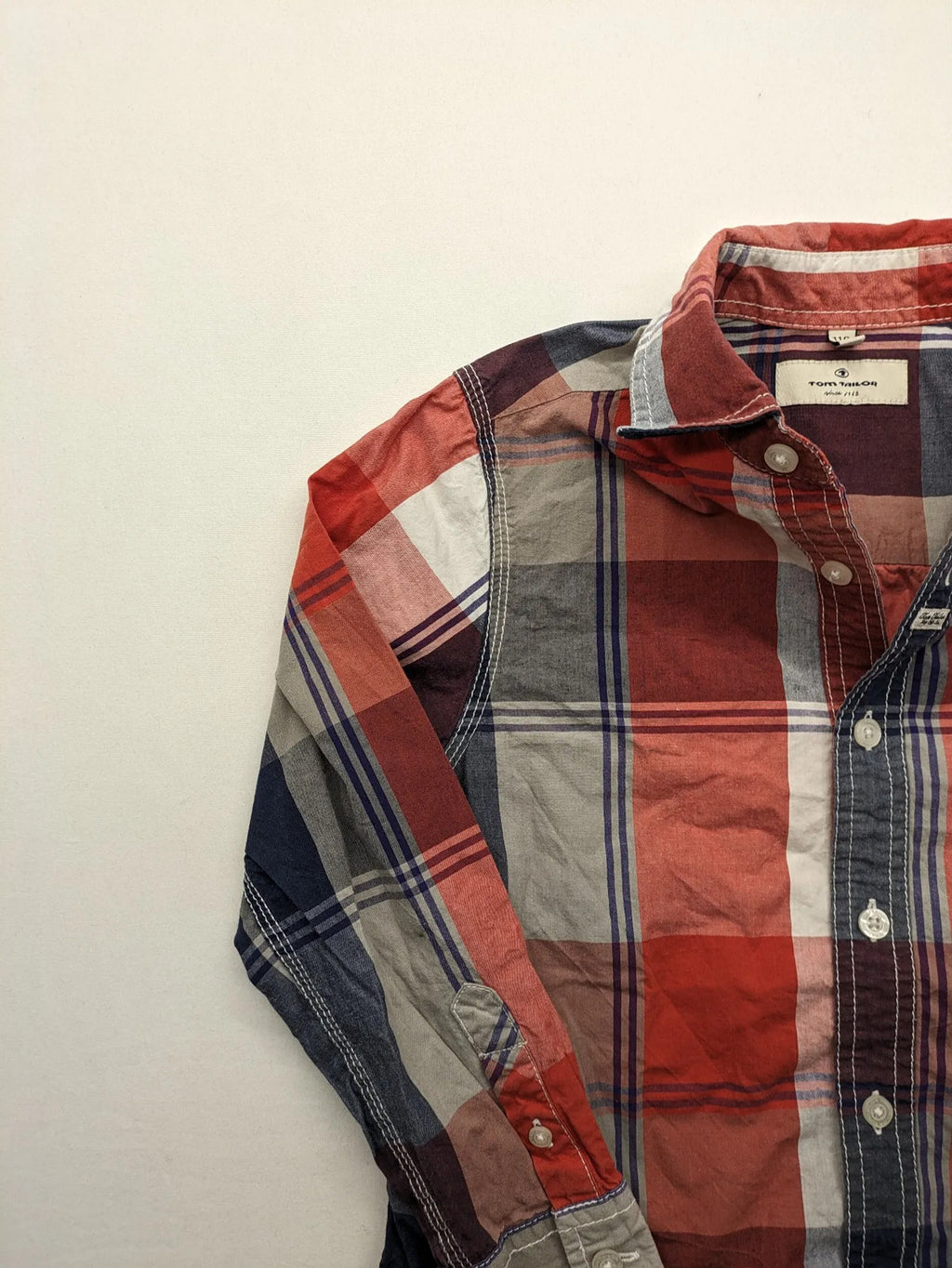 Tom Tailor baby jacket cream with red, white, and blue check pattern, button-down front.