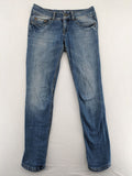 ONLY straight jeans orange pink distressed denim with unique gathered biker-style details
