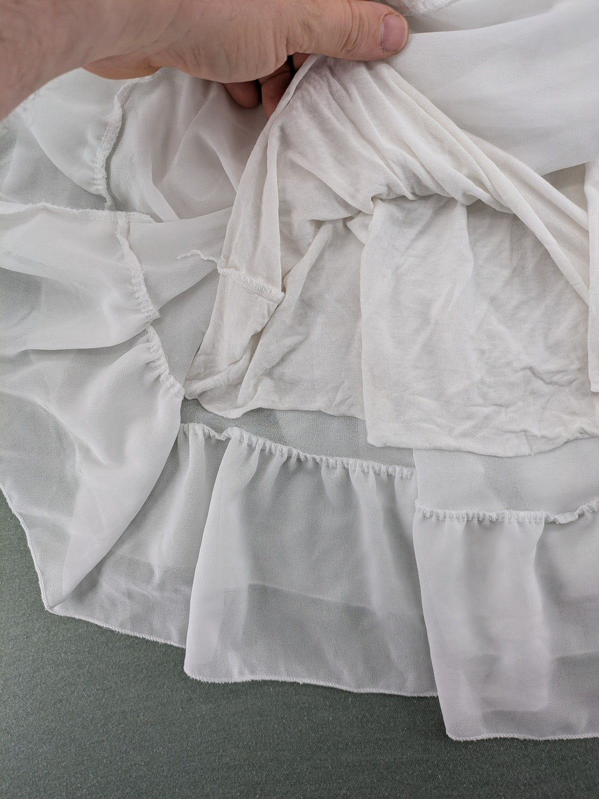 Amalfi white bridal party dress V-neck layered ruffles with lace trim sleeves