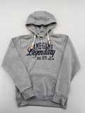 Herren grey zip-through hoodie with "Legendary" graphic print and kangaroo pocket.