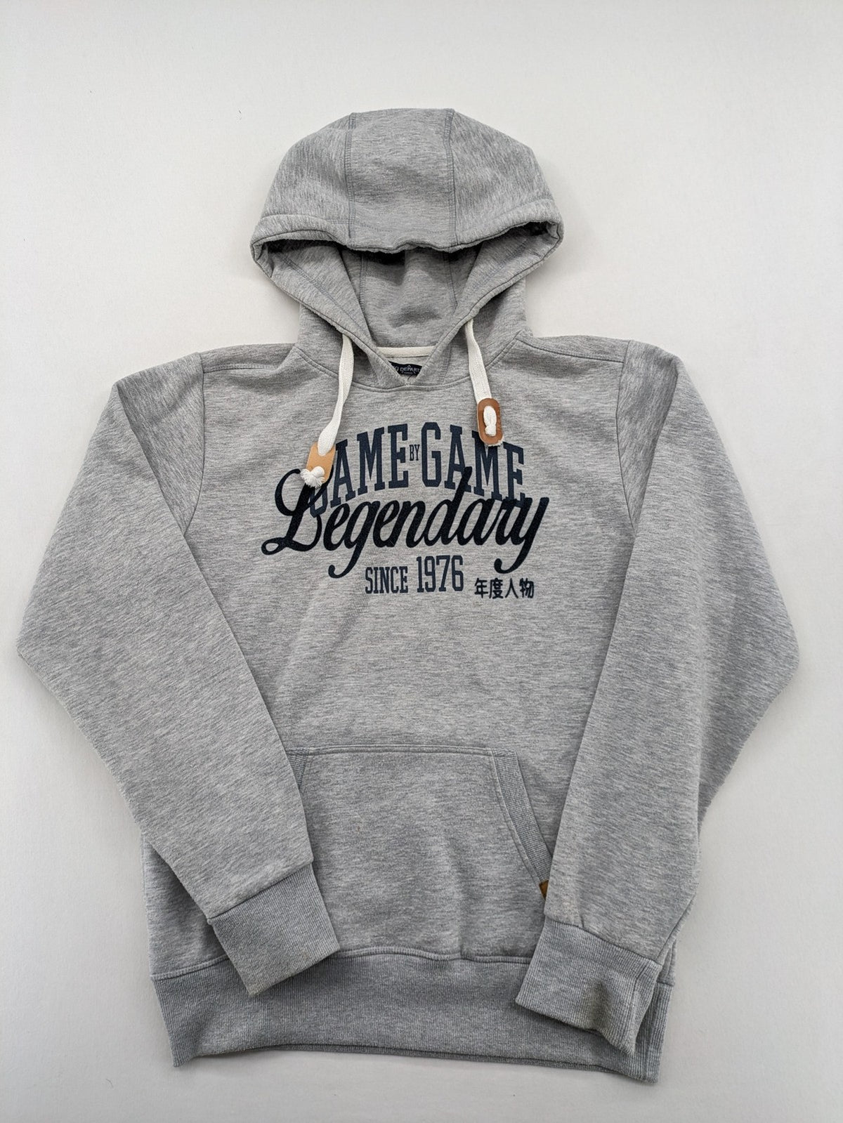 Herren grey zip-through hoodie with "Legendary" graphic print and kangaroo pocket.