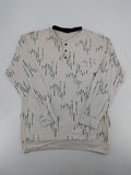 Normann beige striped long sleeve Henley shirt with button placket and chest pocket.