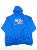 AFD blue pullover hoodie "Allgemeine Freie Denker" graphic, soft cotton-polyester blend.