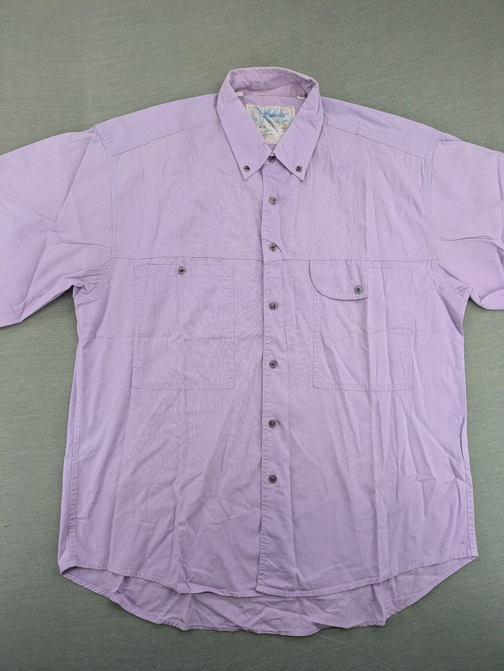 Mingo purple short-sleeve button-down shirt with classic collar and chest pockets.